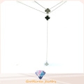 925 Sterling Sliver Diamond Clover Pendant Necklace (N6754)